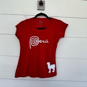 Cuy Arts Women’s Small Red Llama Logo Tee Shirt Peru
